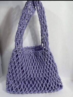 Neiman Marcus Lavender Crochet Net Bag
